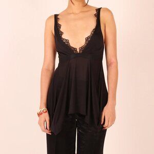 Balenciaga Silk Lace Trimmed Black Plunge Cami Top Size:38 $465.00